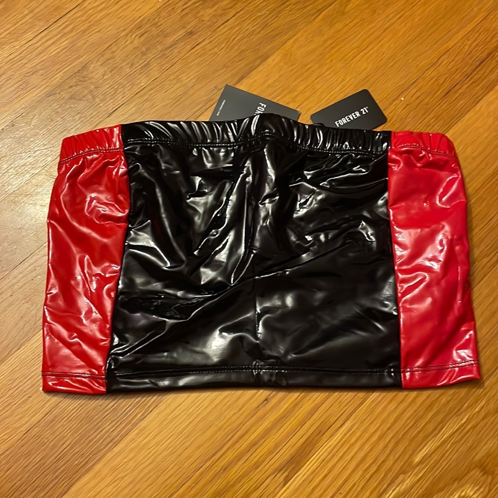 Black and red leather tube top
